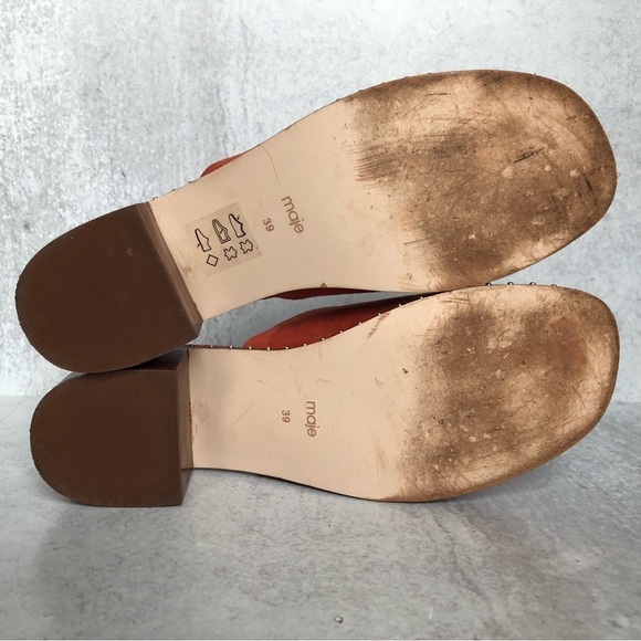 Maje Wave Suede Leather Studded Mules Terracotta EU 39 - Picture 8 of 14